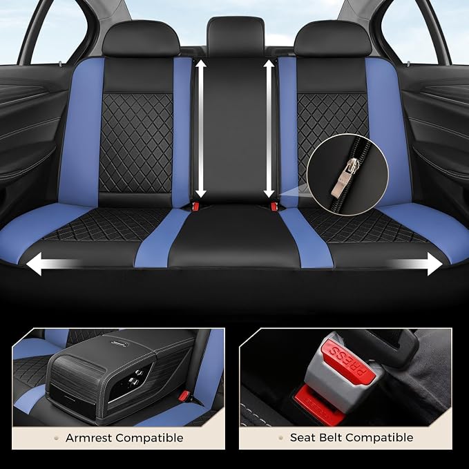 Coverado Car Seat Covers Full Set, Automotive Leather Seat Covers for Car,Universal Fit Front Back Seat Cover, Non-Slip Waterproof Breathable Car Seat Protector