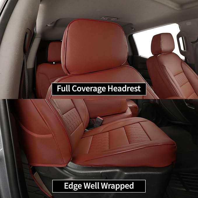EKR Silverado Seat Covers Custom Fit for (DoubleCab) 2014-2018 Chevrolet Silverado 1500 WT/LS & 2015-2019 HD WT,2DR,Rear Bench Seat No Armrest,Faux Leather (Burgundy)