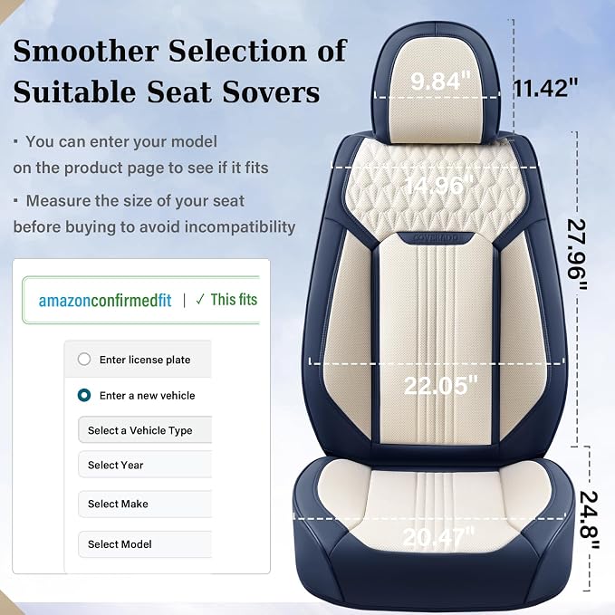 Coverado Car Seat Covers Full Set, Luxury Leather Seat Covers for Cars, Front and Back Seat Covers, Waterproof Car Seat Protector Car Seat Cushion Universal Fit Most Cars,Blue&White