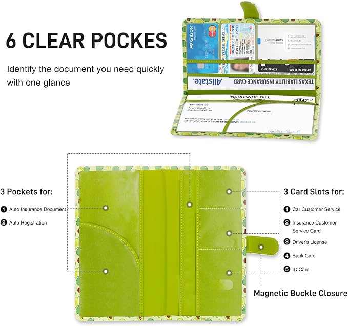 Car Registration and Insurance Card Holder, Document Holder for Cards, Driver Vehicle License Document Glove Box Compartment Organizer, Car Essentials For Women