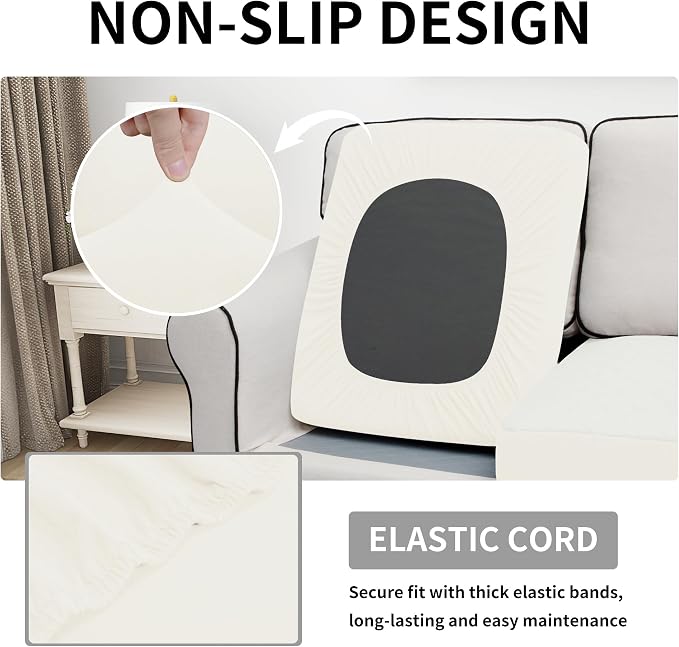 Easy-Going Waterproof Couch Cushion Covers, Non-Slip Leakproof Sofa Seat Cushion Slipcovers, Quilted and Stretch Furniture Protector for Dogs, Pets (2-Piece Sofa Cushion, Ivory)