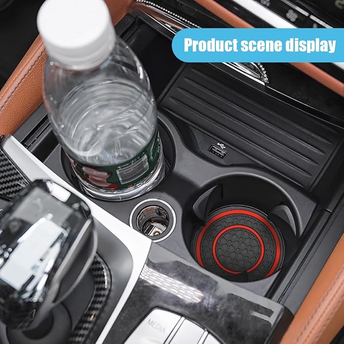 2PCS Car Cup Holder Coasters, 2.75 Inch Auto Non-Slip Anti Dust Cup Mats, Console Cup Holder Insert Coaster Auto Insulated Mats, Universal Interior Accessories for Most Cars (Red)