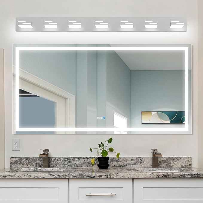 LED Modern Bathroom Vanity Light Fixtures, Dimmable Chrome Vanity Lights for Bathroom Lighting Fixtures Over Mirror, with 360° Rotatable Heads 7-Light 48-inch (Cool White 6000K)