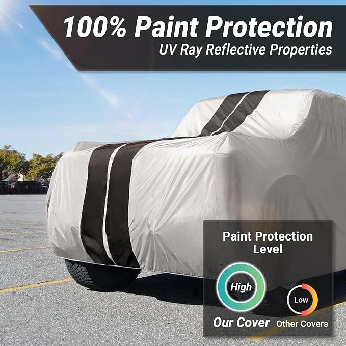 iCarCover Premium Heavy Duty SUV Car Cover - Waterproof All Weather Rain Snow UV Protection, CJ-5, Wrangler, FJ40, Tracker 2-Door, Sidekick 2-Door, Size S56 (See Size Chart), Stripe - Light Gray/Black