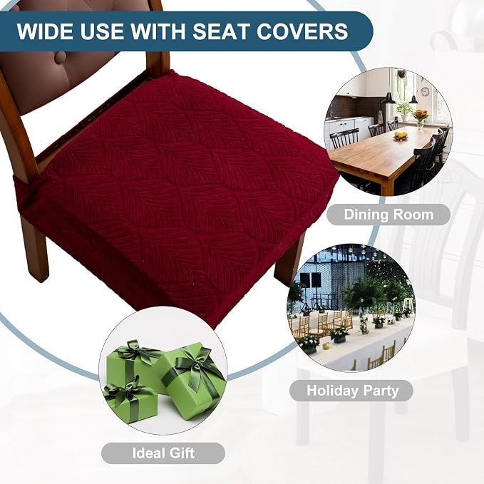 Removable and Washable Seat Covers for Dining Room Chairs Set of 2 - Waterproof Stretch Chair Seat Slipcovers, No Back Covers