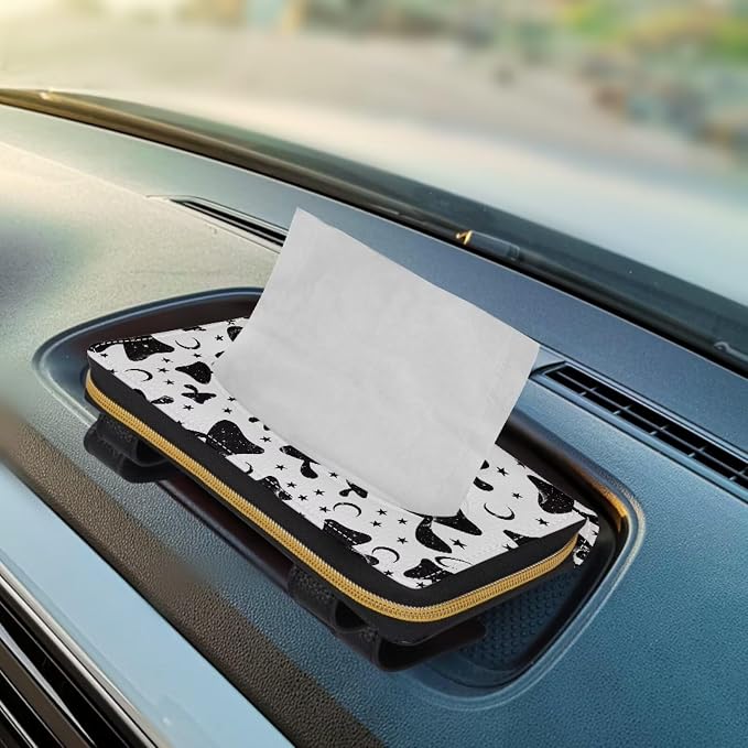 Black Mushroom Automotive Sun Visor Tissue Holder PU Leather Car Visor Accessories Car Sun Visor Napkin, Mask Dispenser