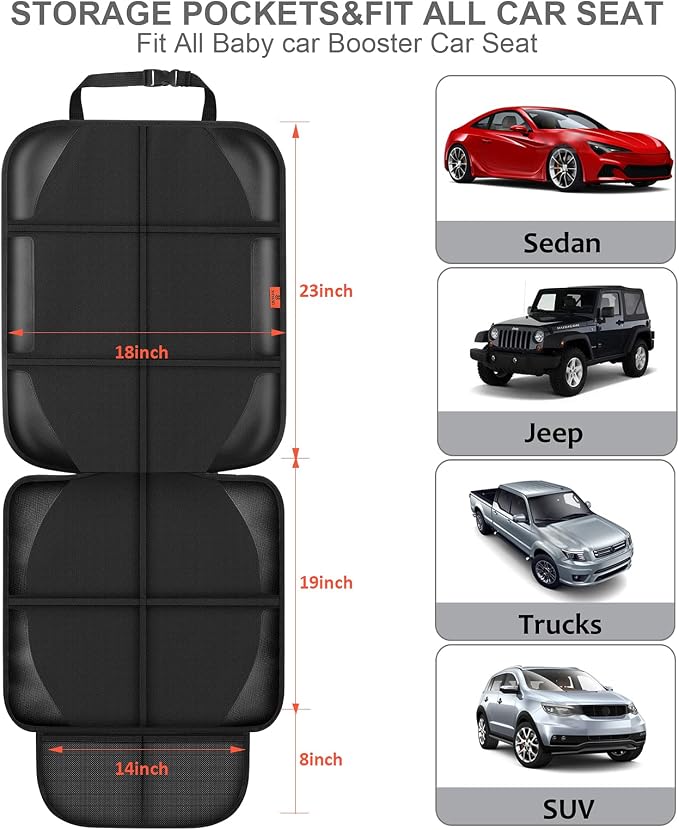 XHYANG Car Seat Protector,Auto Car Seat Protectors Baby Carseat Waterproof Durable 600D Fabric for Child Baby Car Seat Mat Vehicle Pet Cover 2 Storage Pockets (1 Pack)