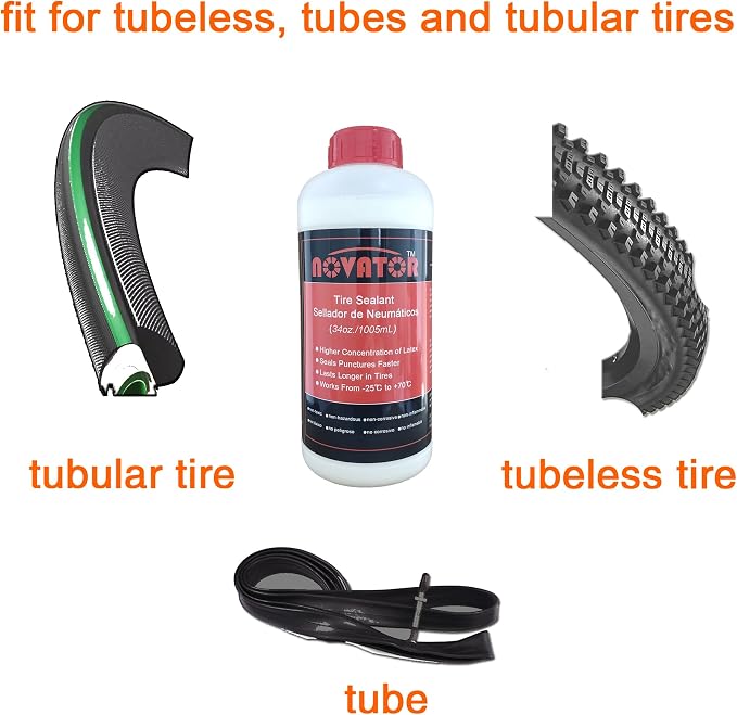 NOVATOR Endurance Bike Tire Sealant for Tubeless, Tubulars, Tubes, Seals Faster, Lasts Longer, Micro-Fiber for MTB, Road, Gravel Bicycle Tires