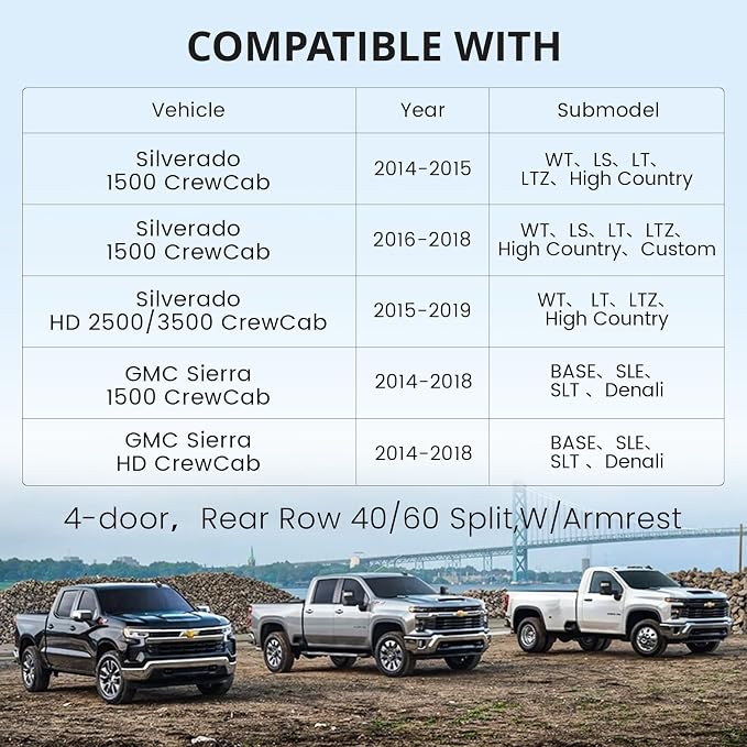 EKR Silverado Seat Covers Custom Fit for (Crew Cab) 2014 2015 2016 2017 2018 Chevrolet Silverado 1500 & HD 2500/3500 WT/LS/LT/LT/High Country/Custom,Neoprene (Black)