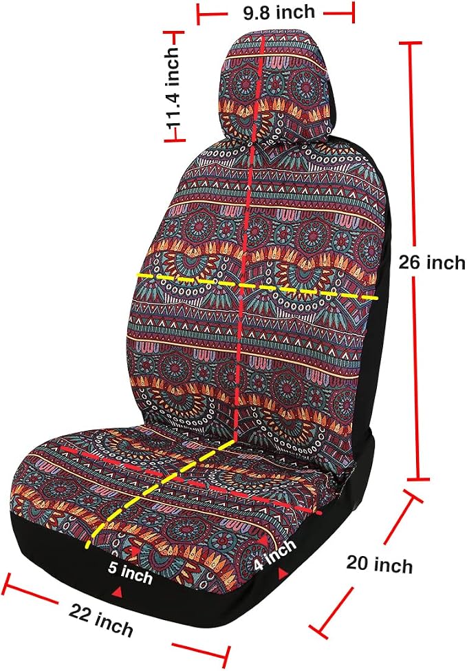 Baja Saddle Blanket Car Seat Covers 9PCS Full Set, Breathable and Washable Striped Woven Automotive Vehicle Seat Cover, Universal Boho Seat Cover for Sedan, SUV, Truck, Airbag Compatible