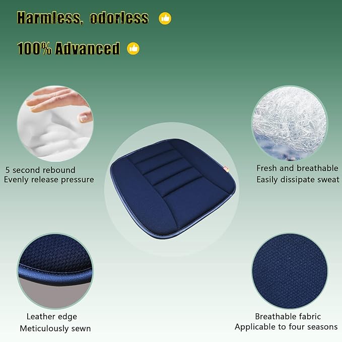 Car Seat Cushion Memory Foam Thin Seat Cushion for Car Truck Seat Driver, 20x18.5x1.2 Inches, Black