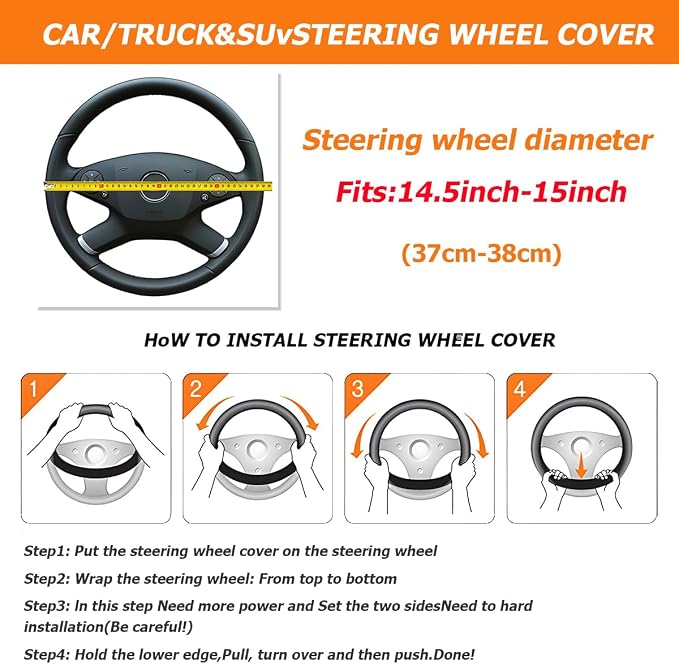 Osilly 15 Inch Car Leather Steering Wheel Cover, Automotive Accessories Elastic Breathable Anti-Slip Soft Wheel Protector Fits Men and Women, Suitable for SUVs, Trucks, Vehicles and RVs (Coffee)