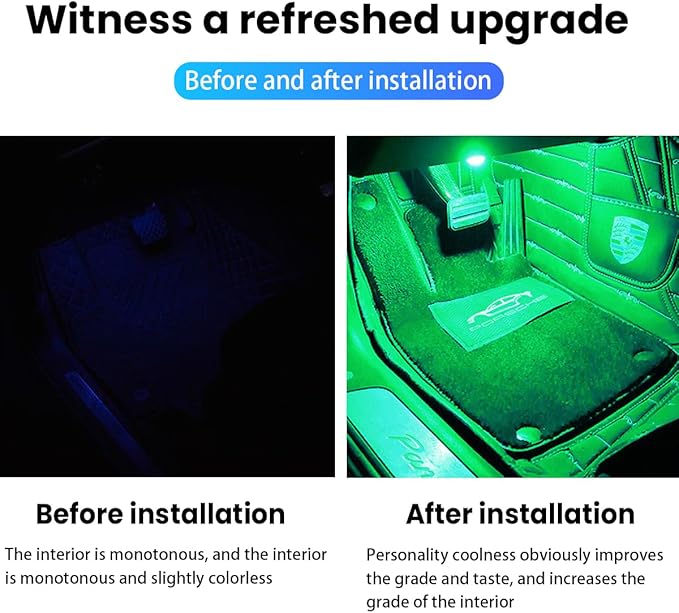 BESULEN Car Interior LED Lights, Automotive Ambient Neon Light Kit with USB Port, Car Accessories, Gifts for Men and Women, 4 in 1 Decoration Lights for Car, Garden, Home, Party(Green)