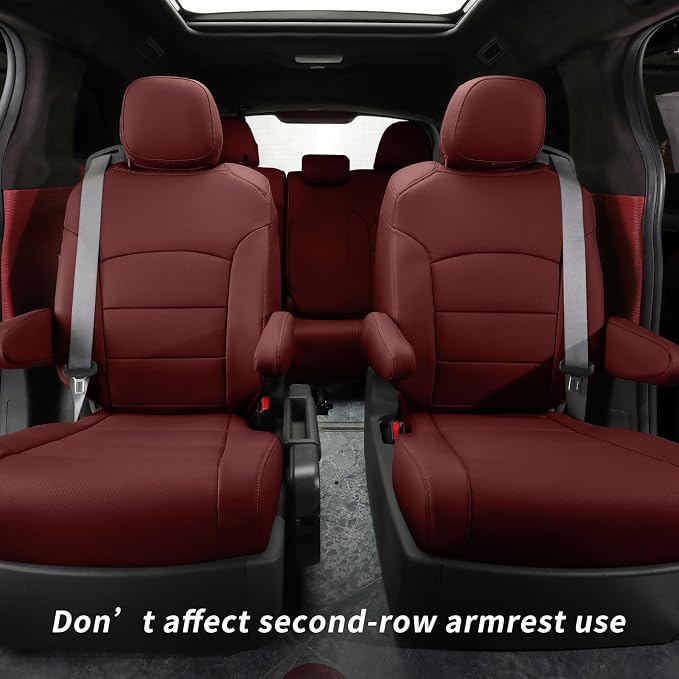 coverdream Leather Seat Covers for Toyota Sienna 2021–2026 XSE/XLE/Limited/Platinum/Woodland,7-Passenger,2nd Row w/No Leg Rest,Custom Fit Full Set Waterproof Seat Protector,Wine Red