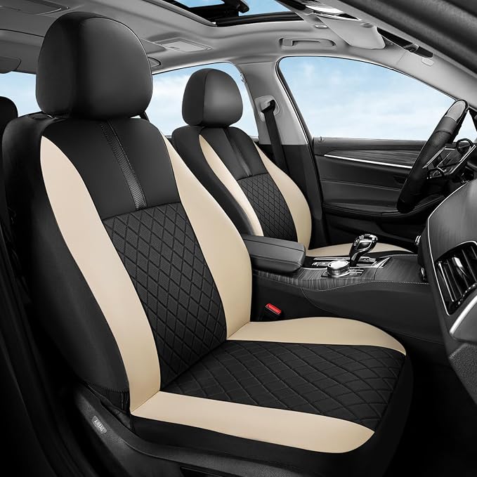 Coverado Car Seat Covers Front Pair, Automotive Leather Seat Covers for Car,Universal Fit Front Back Seat Cover, Non-Slip Waterproof Breathable Car Seat Protector