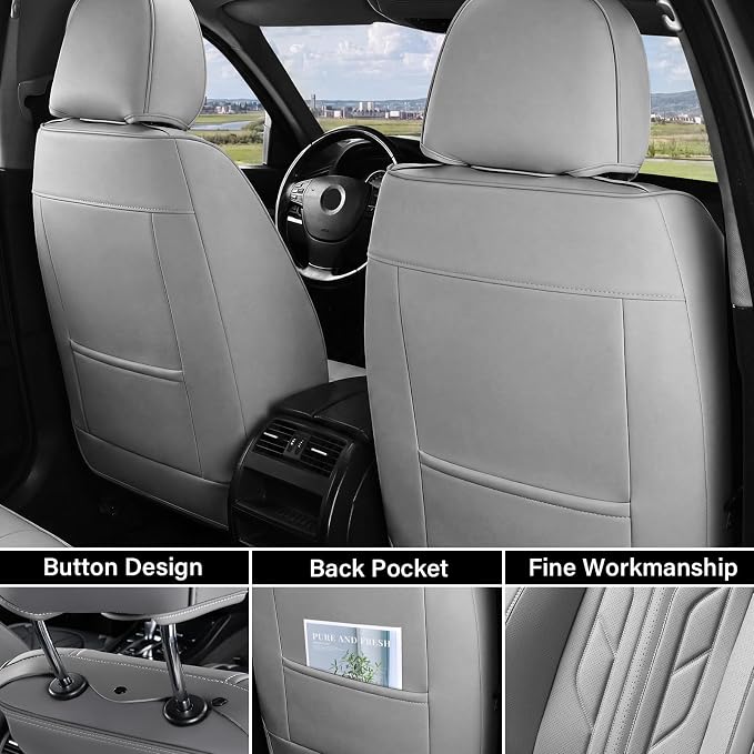 Coverado Seat Covers, Car Seat Covers Front Seats, Leather Seat Covers for Cars, Automotive Seat Covers Car Seat Protector Car Seat Cushion Universal Fit for Most Sedans SUV Pick-up Truck(Grey)