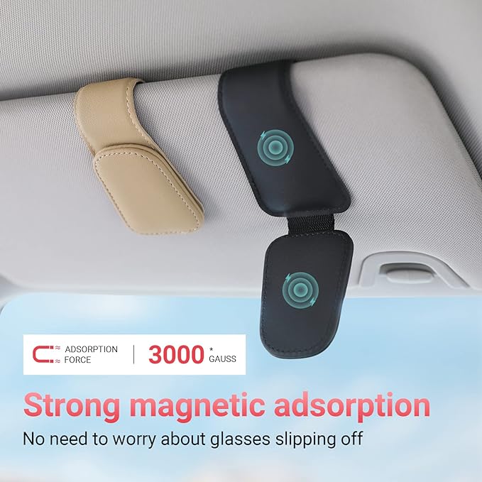 Sunglass Holder for Car Sun Visor Sunglasses Clip Car accessories -2 Packs | sun visor organizer, ticket card clip, eyeglass sunglasses holder, one-handed magnetic, anti-scratch, car stuff for women men