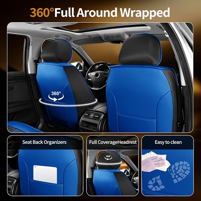 Fit HRV Car Seat Covers Compatible with Honda HR-V 2016-2023 2024 2025 2026.Full Coverage Waterproof Leather,All - Weather Seat Cushion Protector-Easy Installation(2 Front,Blue)