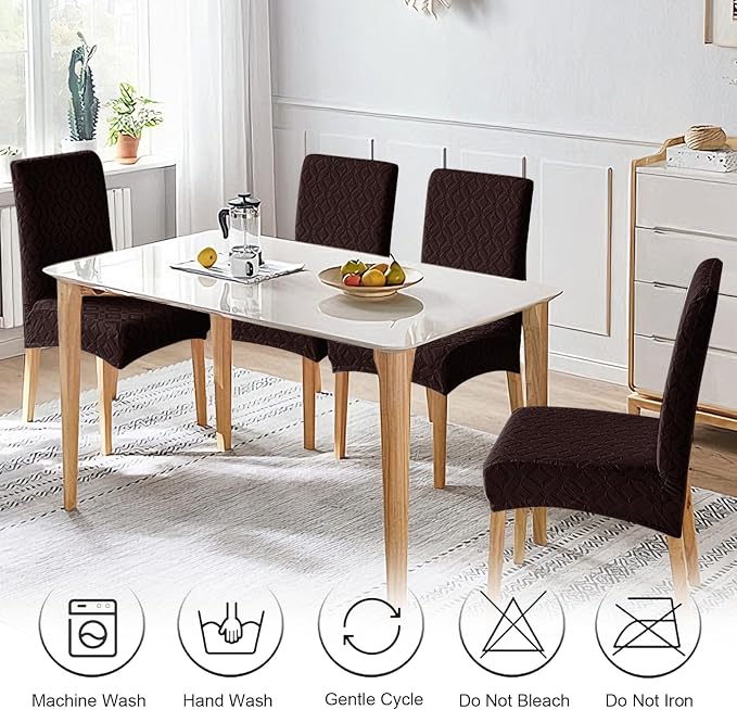 Genina Waterproof Chair Covers for Dining Room Set of 6, Removable Washable Chair Slipcover Protectors, Chocolate