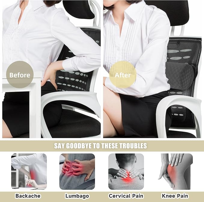 Coeyese Lumbar Roll Pillow for Lower Back Support, Dark Grey, 11 * 4.3'' | Removable Pillowcase, Upgraded Adjustable Strap, Suitable for Office, Chair, Car, Seat Pain Relief & Improving Posture