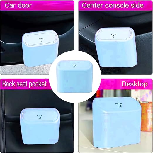 Car Trash Can, Mini Car Bin with Lid 2 Trash Bag Blue, Cute Car Accessories for Storage and Organization,Small Trash Can for car,Bedroom and Office