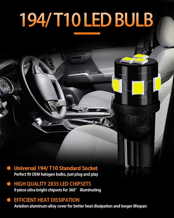 White LED Bulbs Package Kit Compatible with 2012 2013 2014 2015 2016 2017 2018 2019 2020 Toyota Camry Interior Map Dome Light + License Plate Light and Install Tool, 13 Piece