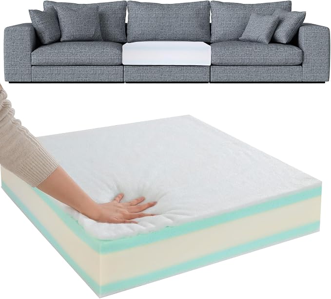 HOMBYS Memory Foam Couch Cushion Replacement, High Density Upholstery Foam Wrapped with Memory Foam & Polyester Batting, Sofa Cushions Inserts with Dacron Fiber Layer,with Removable Cover,5"x24"x24"