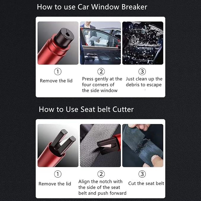 HHXS 2 Pack Car Safety Hammer Emergency Escape Tool One Second Window Breaker Seatbelt Cutter Car Glass Breaker Life-Saving Emergency Artifact-(Black)