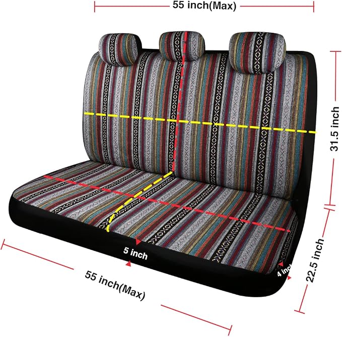 Baja Saddle Blanket Car Seat Covers 7PCS Full Set, Breathable and Washable Striped Woven Automotive Vehicle Seat Cover, Universal Seat Cover for Sedan, SUV, Airbag Compatible