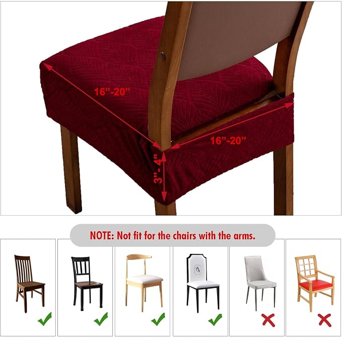 Removable and Washable Seat Covers for Dining Room Chairs Set of 6 - Waterproof Stretch Chair Seat Slipcovers, No Back Covers