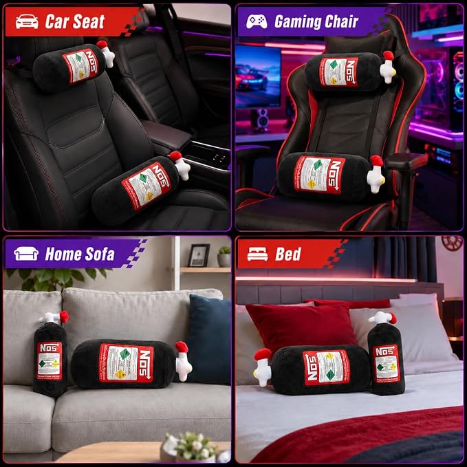 Car Neck Pillow NOS Pillow Bottle Car Headrest Pillow Soft Plush Neck Support Cushion for Driving, Office,Home,Party Decorations(Black 11 inch&18 inch)