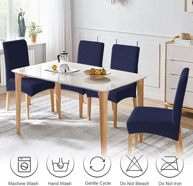 Genina Waterproof Chair Covers for Dining Room Set of 6, Removable Washable Chair Slipcover Protectors, Navy Blue