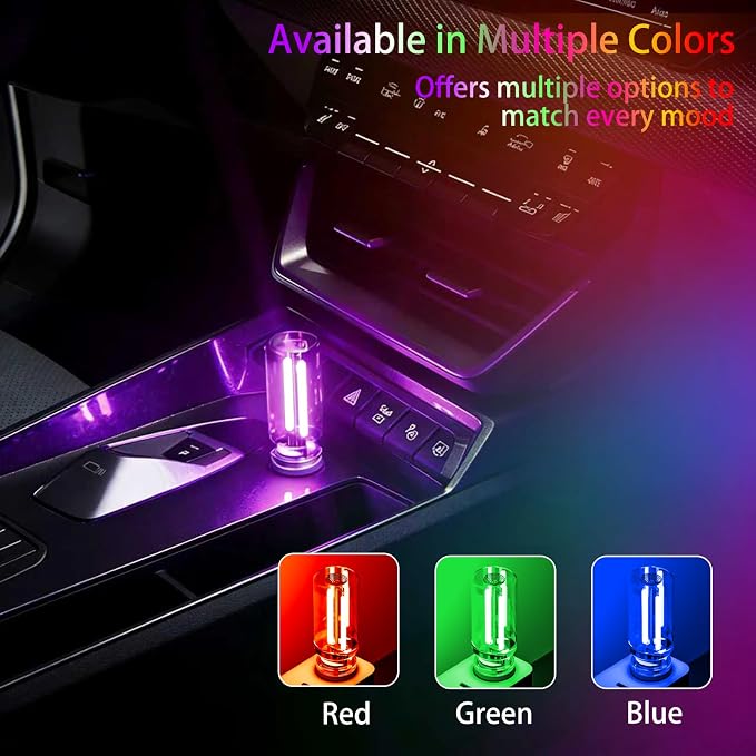 4 PCS USB Night Light Bulb,Touch Dimmable Retro Car Interior Ambient Light | Portable Glass Bottle Design Chubby Glow Light for Car, Truck, Bedroom, Red Ambient Lighting
