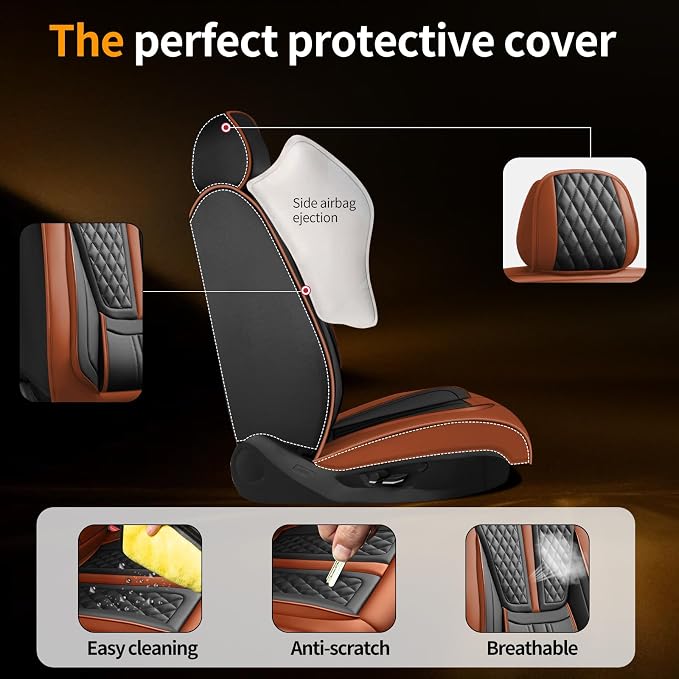 Fit HRV Car Seat Covers Compatible with Honda HR-V 2016-2023 2024 2025 2026.Full Coverage Waterproof Leather,All-Weather Seat Cushion Protector-Easy Installation(Full Set 5 Seats,Brown)