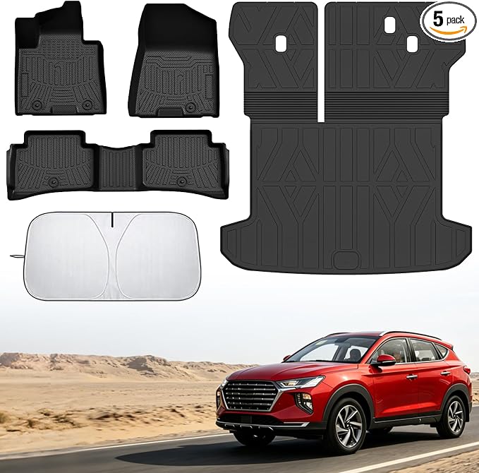 Floor Mats for Hyundai Tucson 2016-2021/Kia Sportage 2017-2022, All Weather Protection Custom Floor Mats Trunk Cargo and Car Windshield Cover Set for Hyundai Tucson Accessories,Floor Liners Set