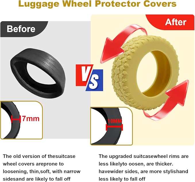 8PCS Silicone Luggage Wheel Covers for 2-2.4"Luggage Wheel Protector,Purple | Protective suitcase wheel sleeves for compatible carry-on luggage, daily travel rolling, and one 4x2 double-wheel suitcase.
