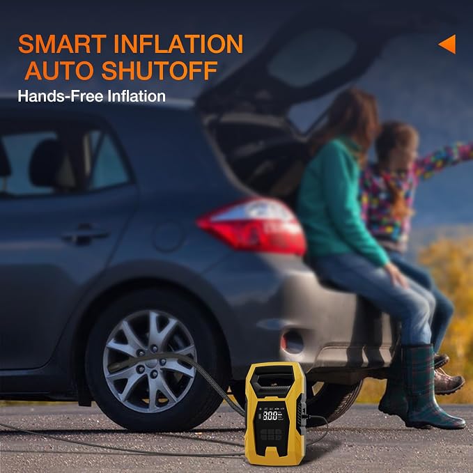 Nilight AC/DC Tire Inflator Portable Air Compressor Dual Power Supply 110V AC 12V DC 150PSI Fast Inflation Heavy Duty with LED Light Pressure Gauge Auto Shutoff Pump for Car Motorcycle Bicycle Ball