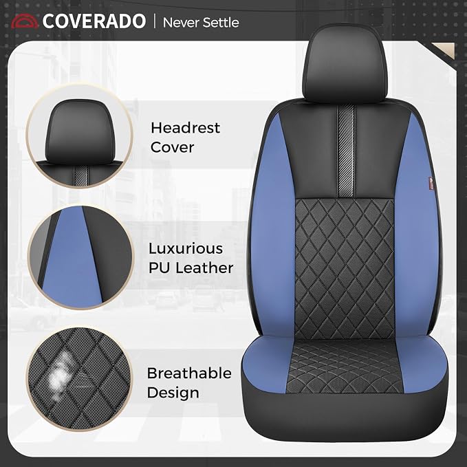 Coverado Car Seat Covers Full Set, Automotive Leather Seat Covers for Car,Universal Fit Front Back Seat Cover, Non-Slip Waterproof Breathable Car Seat Protector