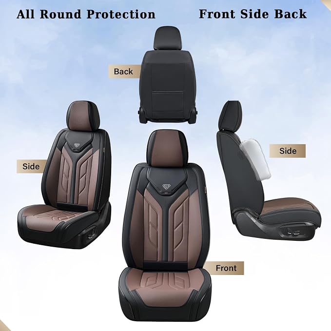 Coverado Seat Covers, Car Seat Covers Front Seats, Leather Seat Covers for Cars, Automotive Seat Covers Car Seat Protector Car Seat Cushion Universal Fit for Most Sedan SUV Pick-up Truck(Black&Coffee)