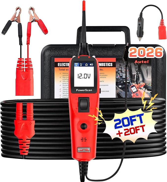 Autel PowerScan Automotive Circuit Tester, Power Circuit Probe Tool, 12-24V Electrical Short Open Breaker Circuit Finder, AC/DC Current Resistance, Duty Cycle, & 20FT Extension Cord, for 99% Cars