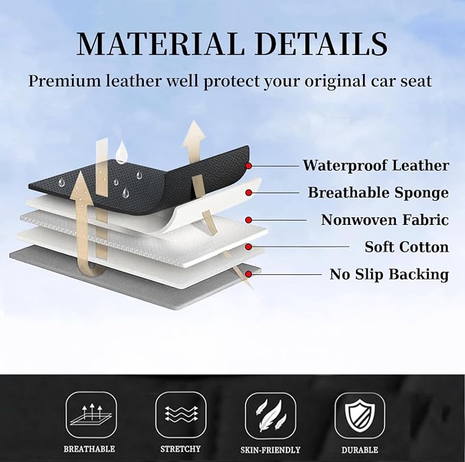 Coverado Seat Covers, Car Seat Covers Front Seats, Black Seat Cover, Waterproof Car Seat Cushion, Front Car Seat Covers Leatherette Car Seat Protector Universal Fit Most Cars