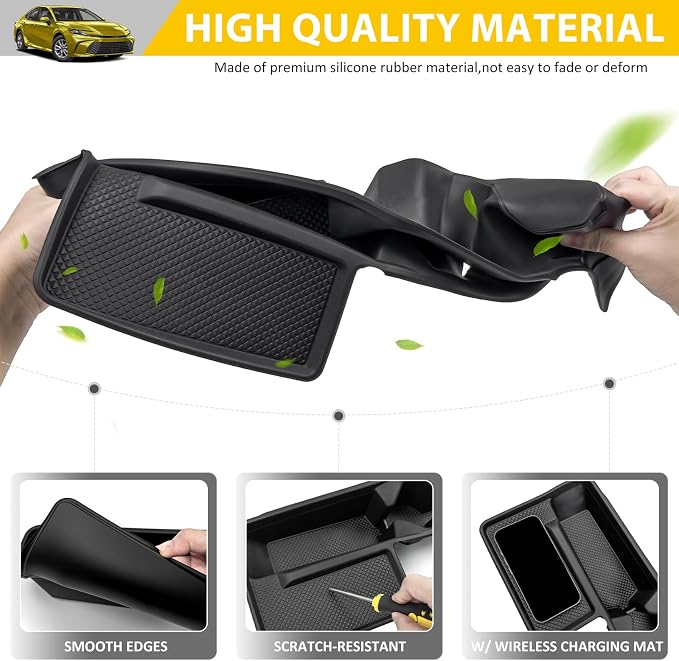 Cup Holder for 2025 2026 Toyota Camry Center Console Cup Holder Insert with Wireless Charging Mat Cupholder Organizer Coaster Liner for 25 26 Camry Interior Accessories Black