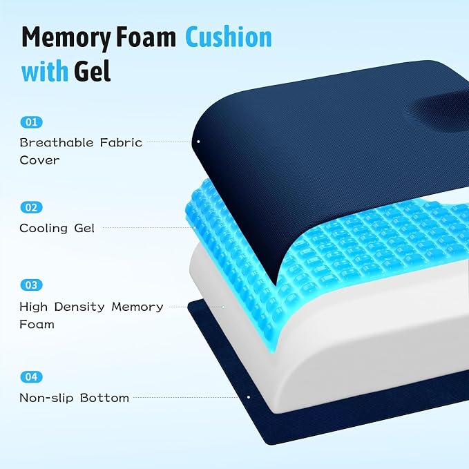 TranquilMoments Seat Cushion, Gel Wheelchair Seat Cushion,Ergonomic Chair Cushions for Office Chairs & Car, Relieve Sciatica, Back and Tailbone Pain, Removable Cover & Non - Slip Bottom, Blue