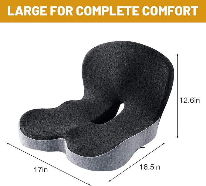 Orthopedic Memory Foam Car Seat Cushion for Sciatica & Back Pain Relief - Ergonomic Non-Slip Office Chair Cushion & Car Cushions for Long Driving with Lumbar Support, Universal Fit (Grey)