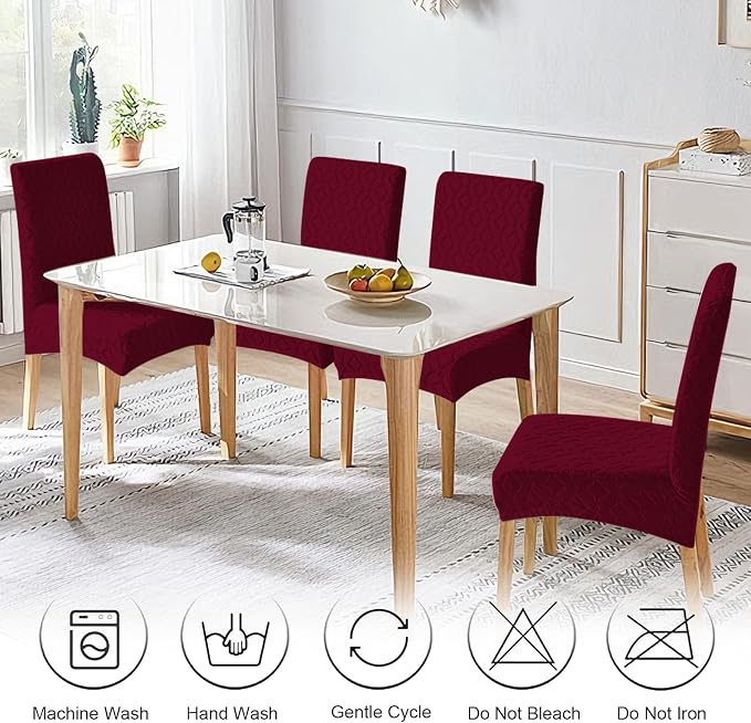 Genina Waterproof Chair Covers for Dining Room Set of 4, Removable Washable Chair Slipcover Protectors, Wine Red