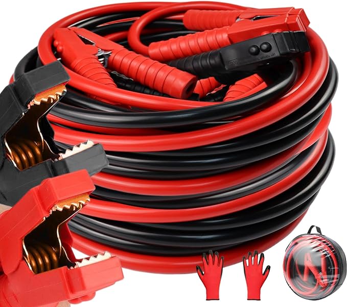 iMeshbean 2/0 Gauge 25FT Jumper Cables, Commercial Grade Automotive Booster Cables for Jump Starting Dead or Weak Batteries, Heavy Duty Booster Cable for Car Van Truck,with Storage Bag