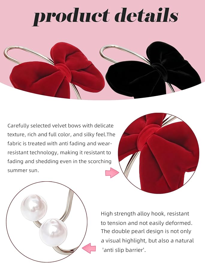 2PC Car Hooks for Purses and Bags Cute,Bowknot Seat Back Hook for Car Headrest Purse Holder Clip,Auto Hanger Seat Decorations Accessories for Women,Black Bow
