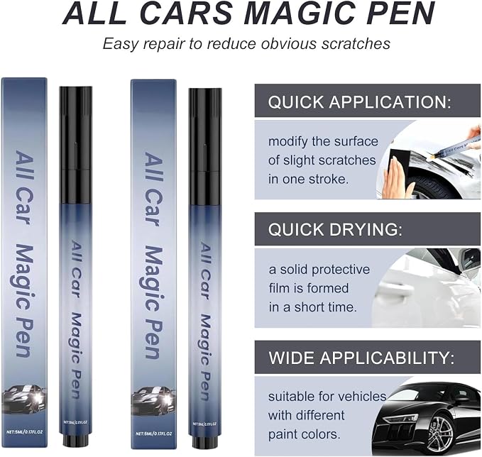 All Car Magic Pen, Magic Car Scratch Removal Pen, Lasting Car Scratch Remover, Quick Fix for Scratches and Paint Damage,Easy Use, Weatherproof Fits All Car Colors (3 PC)