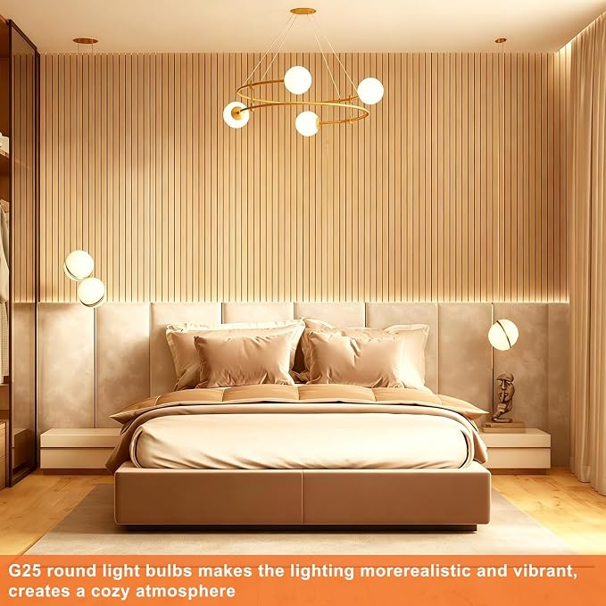 Vinaco Glass G25 led Globe Light Bulbs Dimmable 6W 120V 2700K for Bathroom | 6PCS, Milky Frosted Glass, 60W Eq. 450LM, 360°Beam,Warm White, NO Flicker, High CRI90+, E26 Base, for Makeup Mirror & Pendant