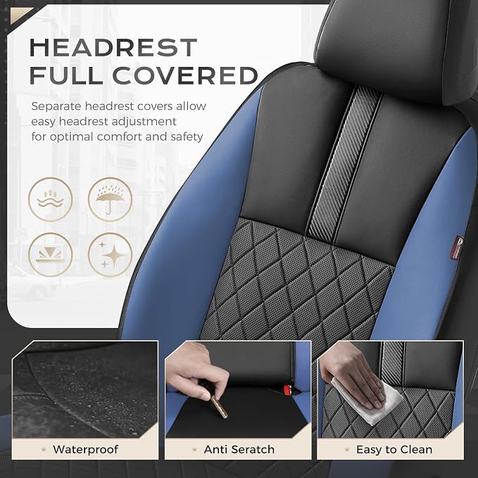 Coverado Car Seat Covers Front Pair, Automotive Leather Seat Covers for Car,Universal Fit Front Back Seat Cover, Non-Slip Waterproof Breathable Car Seat Protector